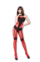 ItspleaZure Women's Wave shape Lingerie red black Bodystocking & Free Thong (Freesize_Q2MBS110_ARBT) for  at itspleaZure